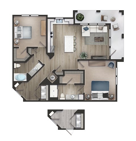 Floor plan for 2 beds, 2 baths, 1216 sqft